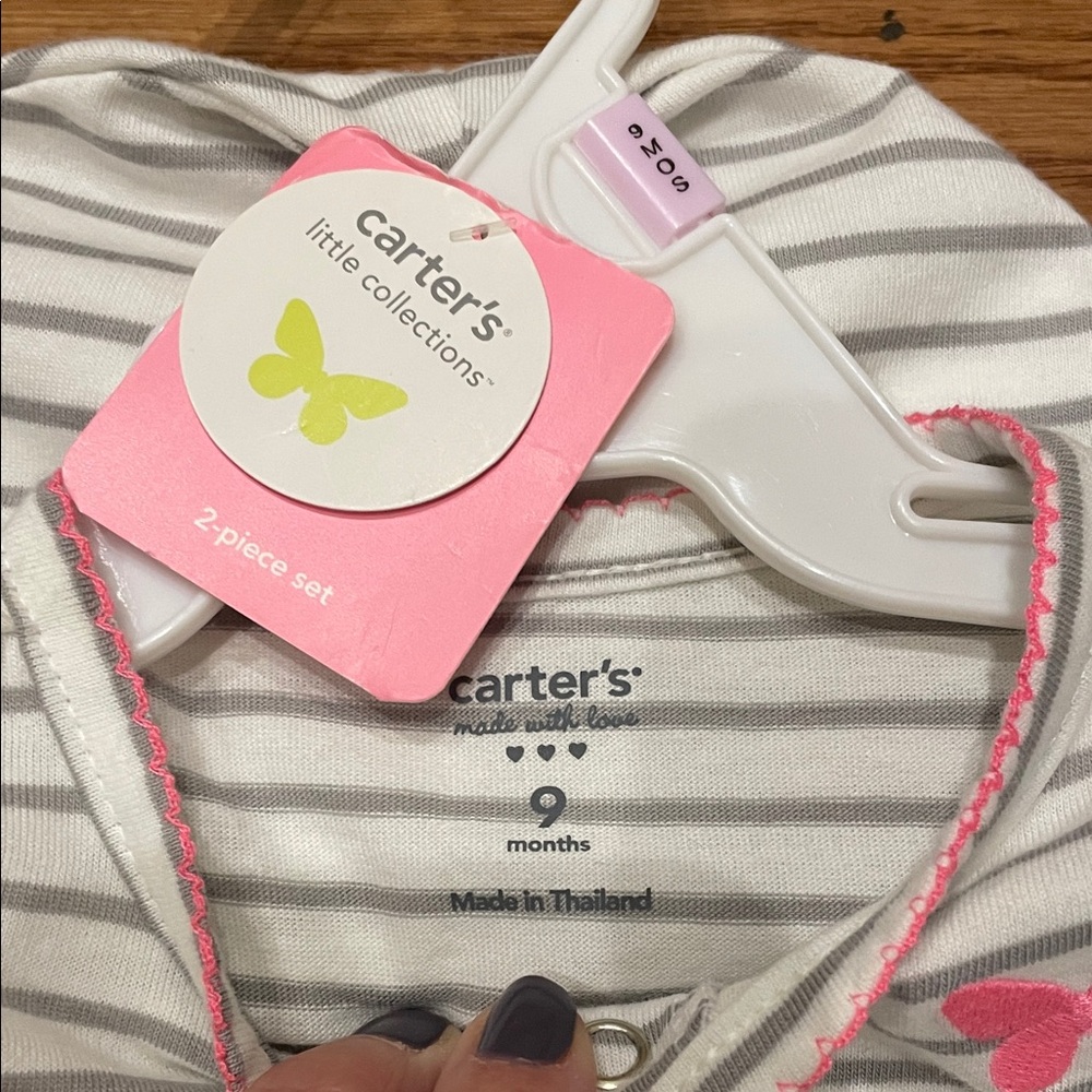 Carter's Gray Striped Footed One Piece with Pink Accents - Picture 3 of 5